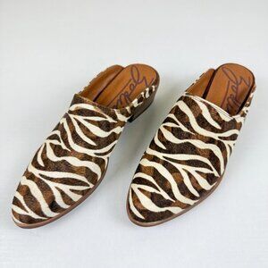NWT Zodiac Quartz Brown White Calf Hair Zebra Mules
